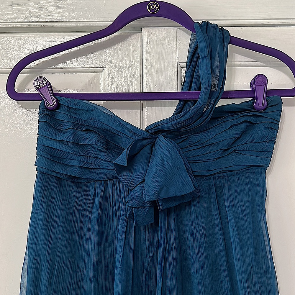 Amsale Silk Teal One Shoulder Strap Dress - Picture 6 of 14